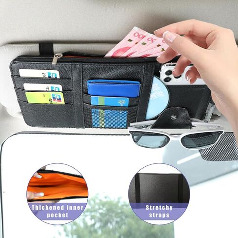 Augeny Car Sun Visor Organizer ، حامل حقيبة بوش جيب من الجلد متعددة الجيبات مع سستة ، وملحقات داخلية للسيارة لسيارة SUV SUV Sun Visor Bag (Pink) in Saudi Arabia
