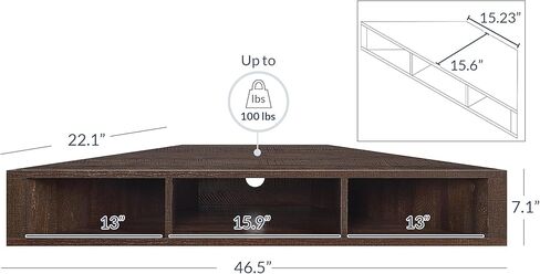 Belleze 47 بوصة الجدار العائم الحديثة الجدار المثبت على الحائط ، وحدة تحكم تلفزيونية مع ثلاثة أرفف وقطعة الكابلات ، تخزين زخرفة الزخرفة لتوفير المساحة - Russel (غسل رمادي) in Kuwait
