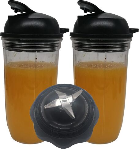 شفرة بديلة سهلة اللف مع كوب 24 أونصة وكوب 32 أونصة مع غطاء للتنقل، متوافقة مع خلاط نيوتري بوليت سيليكت 1200 (NB07200-1210) (1 * 32 أونصة + 1 * 24 أونصة بمقبض) in Kuwait