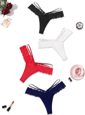 Avidlove Women Womens Cotton Thongs Sexy Lace Bikini Branties v Shape Weistband Tangas 1-4 packs in Saudi Arabia
