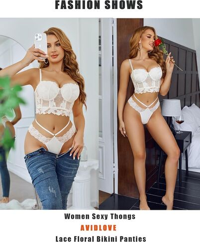 Avidlove Women Womens Cotton Thongs Sexy Lace Bikini Branties v Shape Weistband Tangas 1-4 packs in Saudi Arabia
