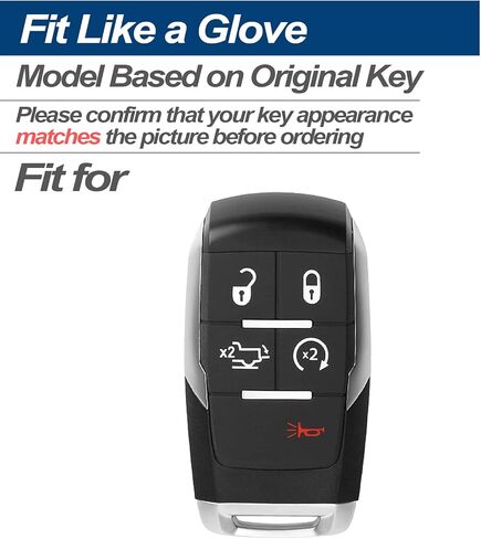Fit for Dodge Ram 2500 3500 4500 5500 Genuine Leather Smart Key Fob Case Cover Keyless Entry Protector, with Key Chain (5-Button, Black/Red) in Kuwait