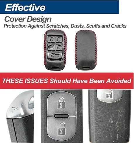 Fit for Dodge Ram 2500 3500 4500 5500 Genuine Leather Smart Key Fob Case Cover Keyless Entry Protector, with Key Chain (5-Button, Black/Red) in Kuwait