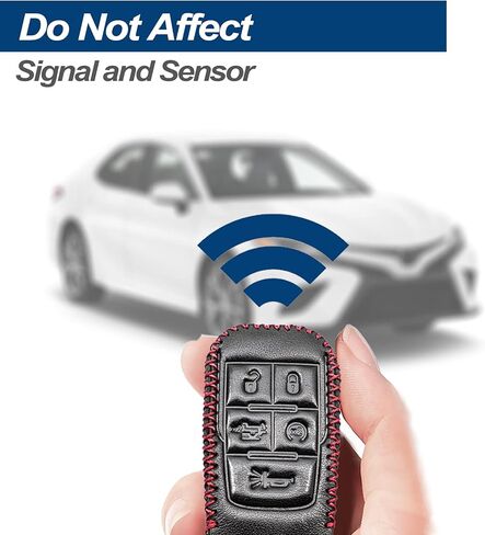 Fit for Dodge Ram 2500 3500 4500 5500 Genuine Leather Smart Key Fob Case Cover Keyless Entry Protector, with Key Chain (5-Button, Black/Red) in Kuwait