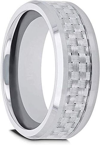 Brandon Men's Tungsten Wedding Ring with Beveled White Carbon Fiber Inlay Band - 4mm - 12mm in Saudi Arabia