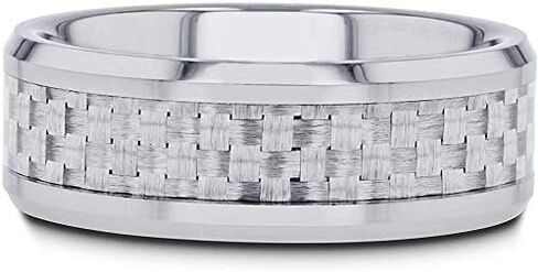 Brandon Men's Tungsten Wedding Ring with Beveled White Carbon Fiber Inlay Band - 4mm - 12mm in Saudi Arabia