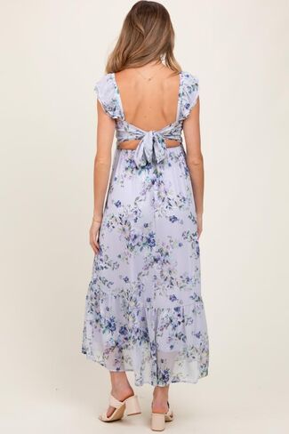 Pinkblush Lilac Floral Floral Open Back Tie Disk Maxi in Saudi Arabia