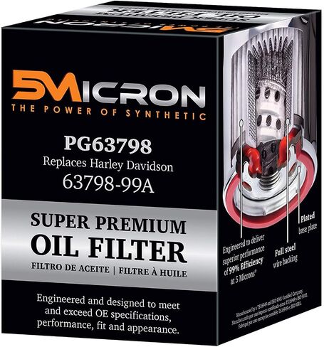 5Micron PG63798 Full Synthetic Oil Filter | Fits 99'-Newer Harley Davidson Twin Cam and Evolution. models (except '08-later XR models) (Pack of 6) in Saudi Arabia