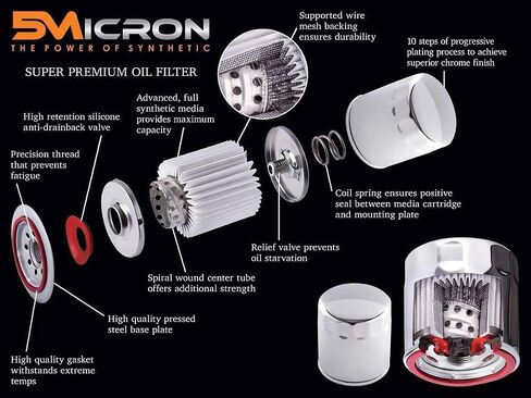 5Micron PG63798 Full Synthetic Oil Filter | Fits 99'-Newer Harley Davidson Twin Cam and Evolution. models (except '08-later XR models) (Pack of 6) in Saudi Arabia