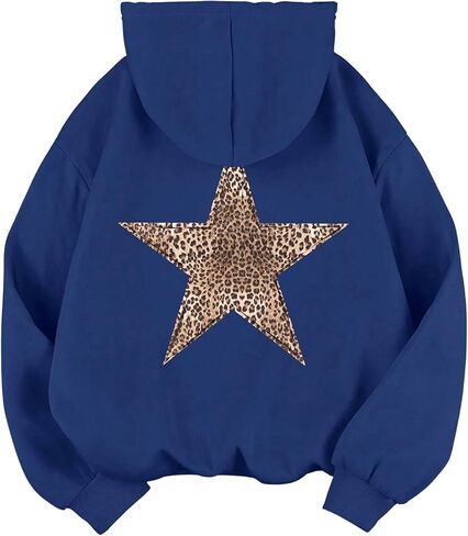 Baonmy Star Graphic Hoodies Y2k Leopard Print Oversized Fleece Hoodie Long Sleeve Pullover Sweatshirt for Women Streetwear in Kuwait