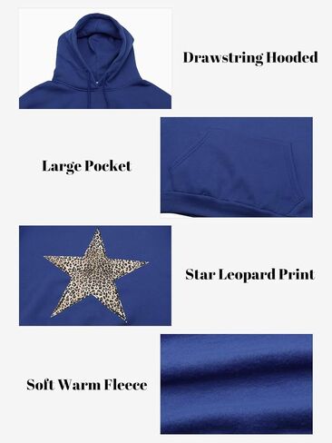 Baonmy Star Graphic Hoodies Y2k Leopard Print Oversized Fleece Hoodie Long Sleeve Pullover Sweatshirt for Women Streetwear in Kuwait