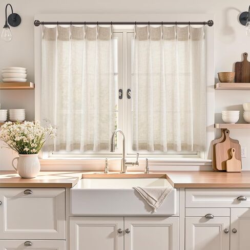 Linen Kitchen Curtains,20 Inch Length Light Filtering Short Curtains for Windows,Small Window Drapes for Bathroom Living Room,2 Panels,(24" W x 20" L Natural) in Saudi Arabia