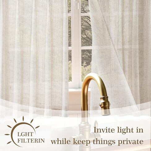 Linen Kitchen Curtains,20 Inch Length Light Filtering Short Curtains for Windows,Small Window Drapes for Bathroom Living Room,2 Panels,(24" W x 20" L Natural) in Saudi Arabia