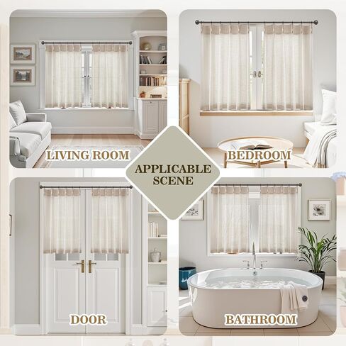 Linen Kitchen Curtains,20 Inch Length Light Filtering Short Curtains for Windows,Small Window Drapes for Bathroom Living Room,2 Panels,(24" W x 20" L Natural) in Saudi Arabia