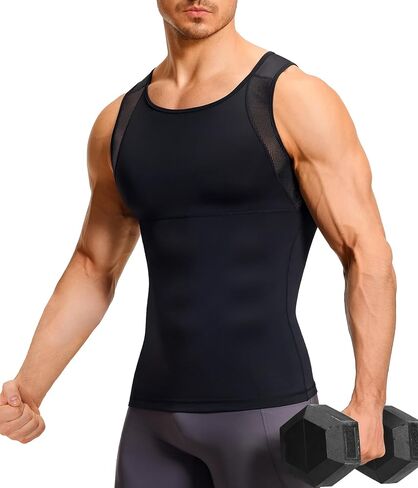TAILONG Mens Compression Shirt Tank Top Undershirt Shapewear Slimming Body Shaper Vest Mesh Workout Shirts in Kuwait
