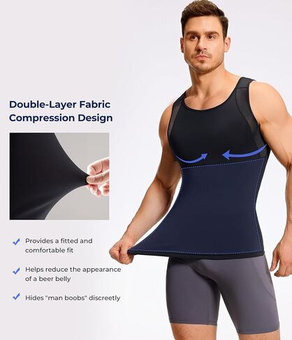 TAILONG Mens Compression Shirt Tank Top Undershirt Shapewear Slimming Body Shaper Vest Mesh Workout Shirts in Kuwait