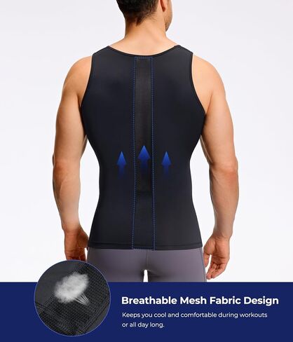 TAILONG Mens Compression Shirt Tank Top Undershirt Shapewear Slimming Body Shaper Vest Mesh Workout Shirts in Kuwait