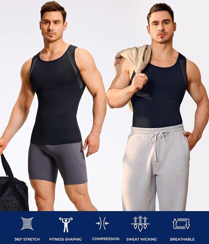 TAILONG Mens Compression Shirt Tank Top Undershirt Shapewear Slimming Body Shaper Vest Mesh Workout Shirts in Kuwait
