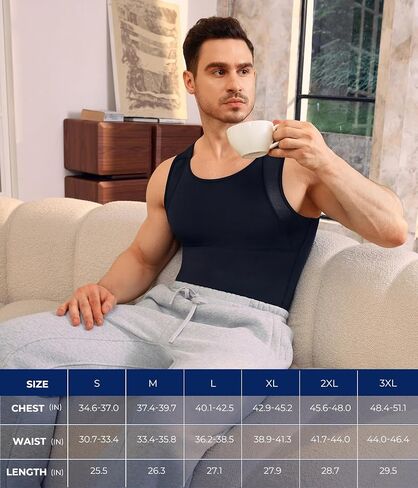TAILONG Mens Compression Shirt Tank Top Undershirt Shapewear Slimming Body Shaper Vest Mesh Workout Shirts in Kuwait