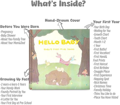 Baby First Year & Memory Book 0-5 Years: Hand-Illustrated Woodland Animals, 75 Photo Slots, Guided Prompts & Ultrasound Page - Gender Neutral Keepsake Gift for New Parents in Saudi Arabia
