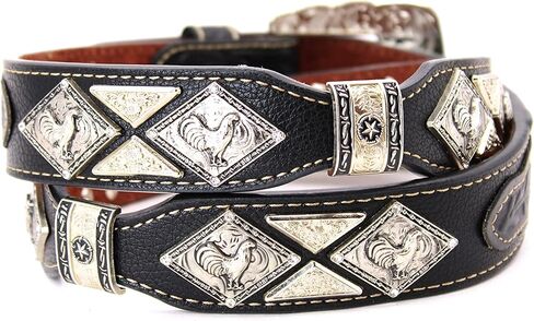 Mens Western Concho Leather Belt Longhorn Horse Rooster Sheriff Hardware Cowboy Belt in Kuwait