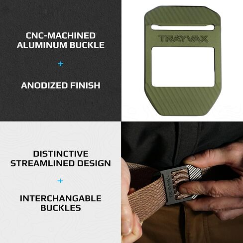 Trayvax Tactical Belt, Nylon Web Cinch Belt for Men and Women, Outdoor Hiking and Military Accessories, CNC Machined in Saudi Arabia