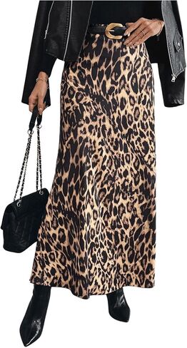 SOLY HUX Women's Leopard Print Maxi Skirt High Waisted Casual Long Skirts in Saudi Arabia