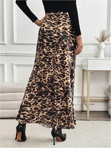 SOLY HUX Women's Leopard Print Maxi Skirt High Waisted Casual Long Skirts in Saudi Arabia