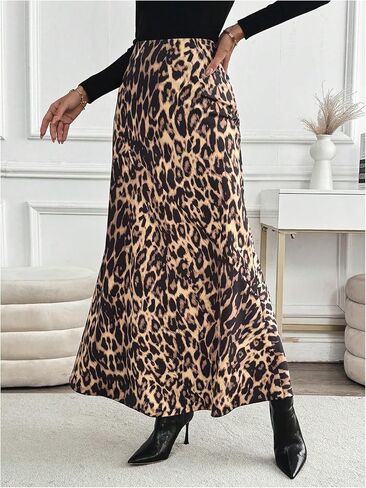 SOLY HUX Women's Leopard Print Maxi Skirt High Waisted Casual Long Skirts in Saudi Arabia