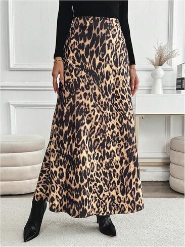 SOLY HUX Women's Leopard Print Maxi Skirt High Waisted Casual Long Skirts in Saudi Arabia