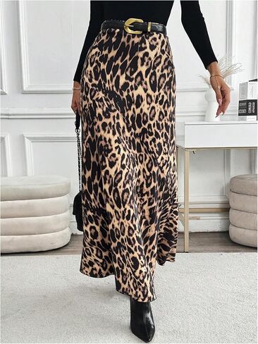 SOLY HUX Women's Leopard Print Maxi Skirt High Waisted Casual Long Skirts in Saudi Arabia