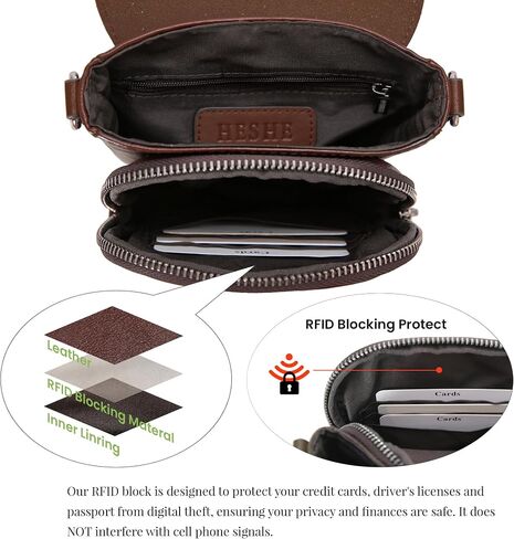 HESHE LEALLE POSTES للنساء المضادة للسرقة RFID حظر حقيبة كروسة محفظة صغيرة مع حزام قابل للتعديل (القهوة) in Kuwait