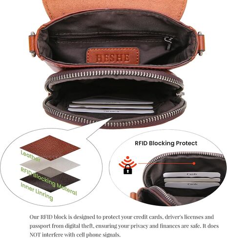 HESHE LEALLE POSTES للنساء المضادة للسرقة RFID حظر حقيبة كروسة محفظة صغيرة مع حزام قابل للتعديل (القهوة) in Kuwait