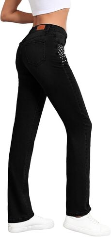 Sidefeel Women's Straight Leg Jeans High Waisted Stretchy Rhinestone Wide Leg Denim Pants in Saudi Arabia
