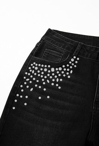 Sidefeel Women's Straight Leg Jeans High Waisted Stretchy Rhinestone Wide Leg Denim Pants in Saudi Arabia