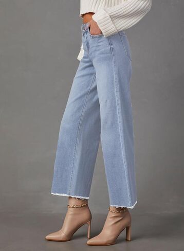 Wide Leg Jeans for Women High Waisted Stretchy Cropped Denime Pants Straight Leg Flare Baggy Jeans in Saudi Arabia