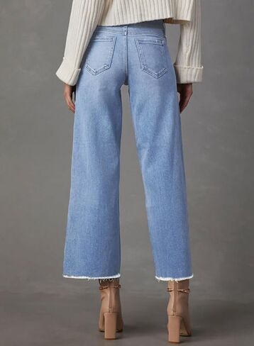 Wide Leg Jeans for Women High Waisted Stretchy Cropped Denime Pants Straight Leg Flare Baggy Jeans in Saudi Arabia