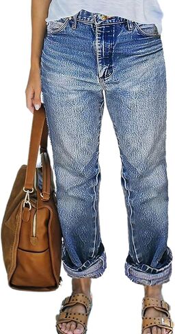 Flamingals High Rise Straight Leg Wash Roll Hem Stylish Trendy Chic Jeans in Saudi Arabia