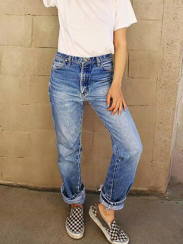 Flamingals High Rise Straight Leg Wash Roll Hem Stylish Trendy Chic Jeans in Saudi Arabia