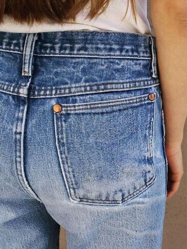 Flamingals High Rise Straight Leg Wash Roll Hem Stylish Trendy Chic Jeans in Saudi Arabia