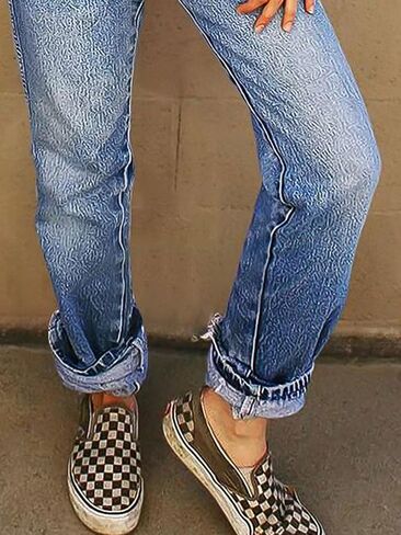 Flamingals High Rise Straight Leg Wash Roll Hem Stylish Trendy Chic Jeans in Saudi Arabia