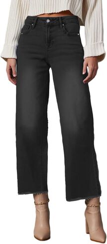 Wide Leg Jeans for Women High Waisted Stretchy Cropped Denime Pants Straight Leg Flare Baggy Jeans in Saudi Arabia