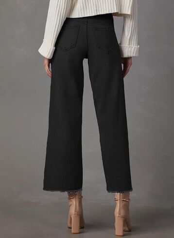 Wide Leg Jeans for Women High Waisted Stretchy Cropped Denime Pants Straight Leg Flare Baggy Jeans in Saudi Arabia