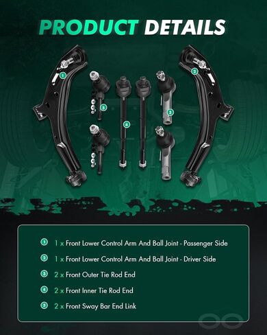 SCITOO Lower Control Arm Inner Outer Tie Rod Ends Sway Bar Link Kits Fit For Nissan Sentra 2000 2001 2002 2003 2004 2005 2006 8Pc in Saudi Arabia