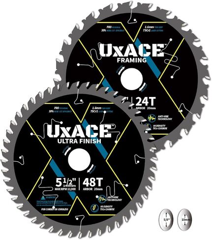 5-1/2-Inch 24-Tooth Circular Saw Blade with 10 mm Arbor, Framing Wood Cutting, Carbide Tip, Thin Kerf, for Plywood, MDF, OSB, Laminated, 2 Pack in Kuwait