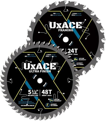 5-1/2-Inch 24-Tooth Circular Saw Blade with 10 mm Arbor, Framing Wood Cutting, Carbide Tip, Thin Kerf, for Plywood, MDF, OSB, Laminated, 2 Pack in Kuwait