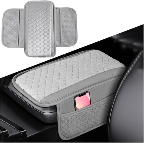Car Center Console Cover, Leather Vehicle Armrest Cushion Pad with 2 Storage Bags, Auto Interior Middle Console Storage Box Protector Accessories, Universal for SUV, Sedan, Truck (Gray) in Saudi Arabia