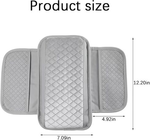 Car Center Console Cover, Leather Vehicle Armrest Cushion Pad with 2 Storage Bags, Auto Interior Middle Console Storage Box Protector Accessories, Universal for SUV, Sedan, Truck (Gray) in Saudi Arabia