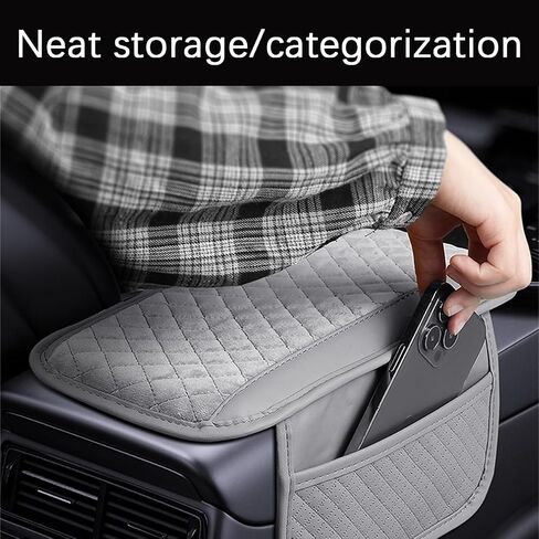 Car Center Console Cover, Leather Vehicle Armrest Cushion Pad with 2 Storage Bags, Auto Interior Middle Console Storage Box Protector Accessories, Universal for SUV, Sedan, Truck (Gray) in Saudi Arabia