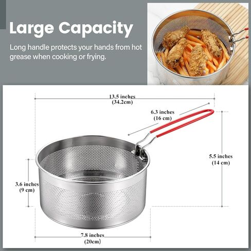 Frying Basket, Round Stainless Steel Deep Fryer Basket with Long and Removable Heat Resistant Silicone Handle for Frying French Fries,Chickens,and Boiling Vegetable,Pasta,7 inches in Kuwait